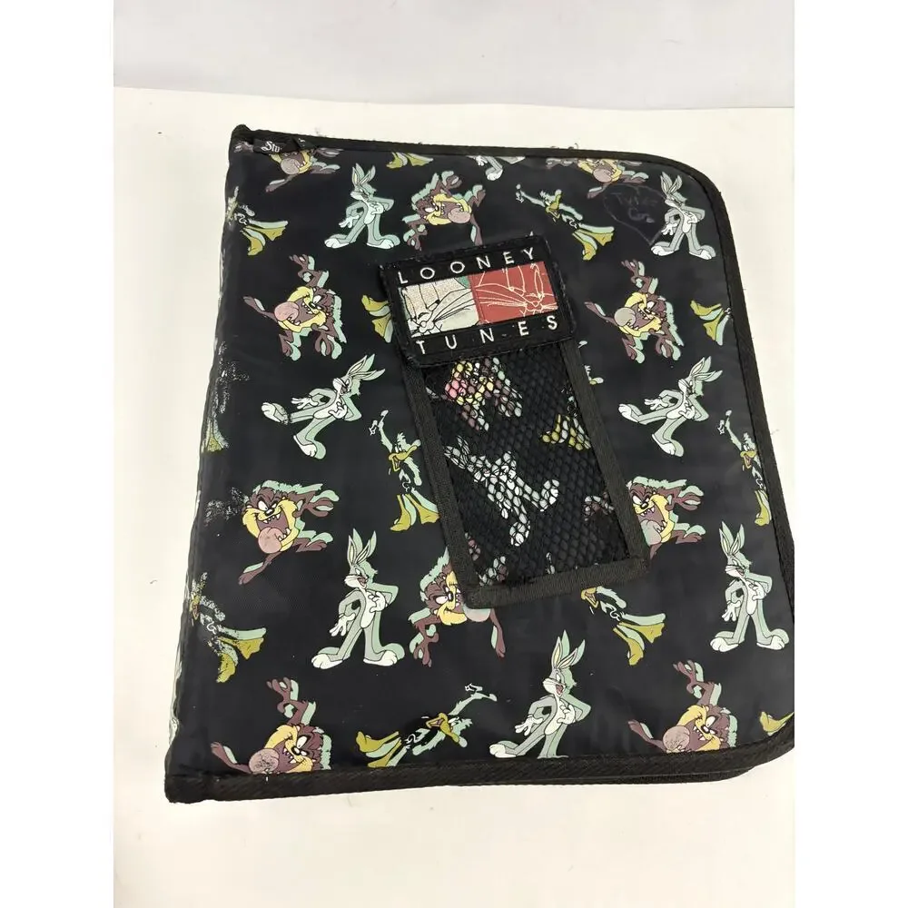 VTG Looney Tunes Binder Stuart Hall Black 3 Ring Bugs‎ Bunny Taz Daffy Duck 90s